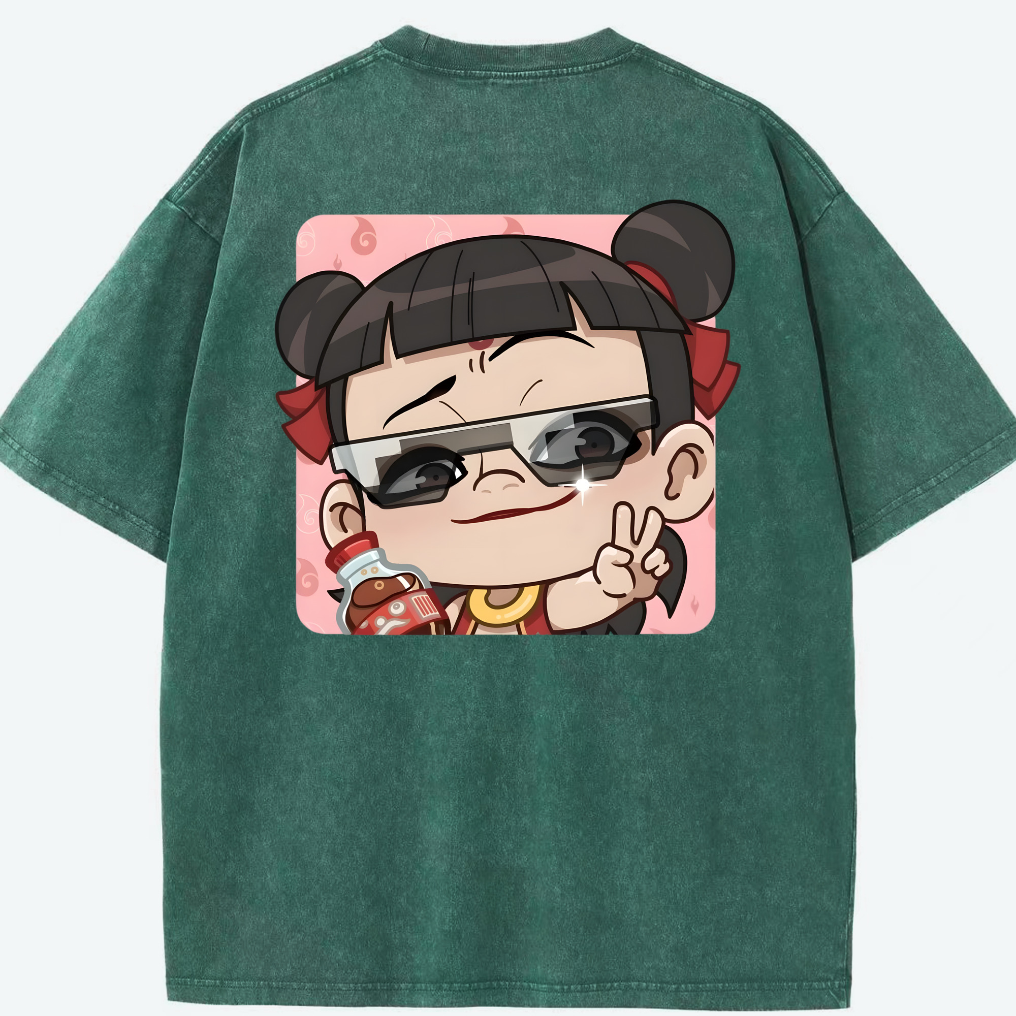 （画像用） Ne Zha 2 ナタ 魔童の大暴れ 綿100% ヴィンテージ風 半袖Tシャツ（背面プリント）